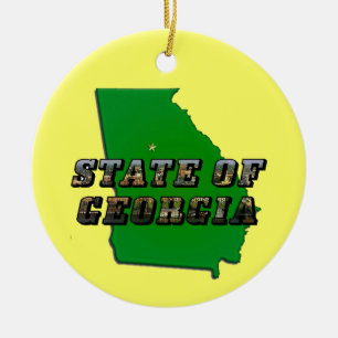 State of Georgia Map Outline and Picture Text Ceramic Ornament