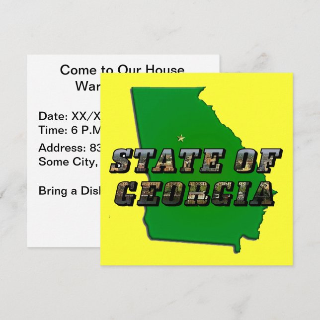 State of Georgia Map Outline and Picture Text Invitation (Front/Back)