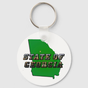 State of Georgia Map Outline and Picture Text Keychain