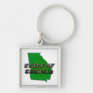 State of Georgia Map Outline and Picture Text Keychain