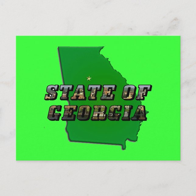 State of Georgia Map Outline and Picture Text Postcard (Front)