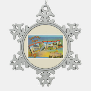 State of Indiana IN Old Vintage Travel Souvenir Snowflake Pewter Christmas Ornament