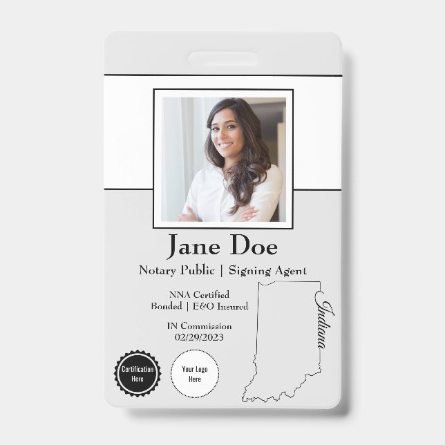 State of Indiana Notary Public Badge with QR Code (Front)