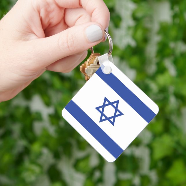 State of Israel Flag, Star of David Judaism Jewish Keychain (Hand)