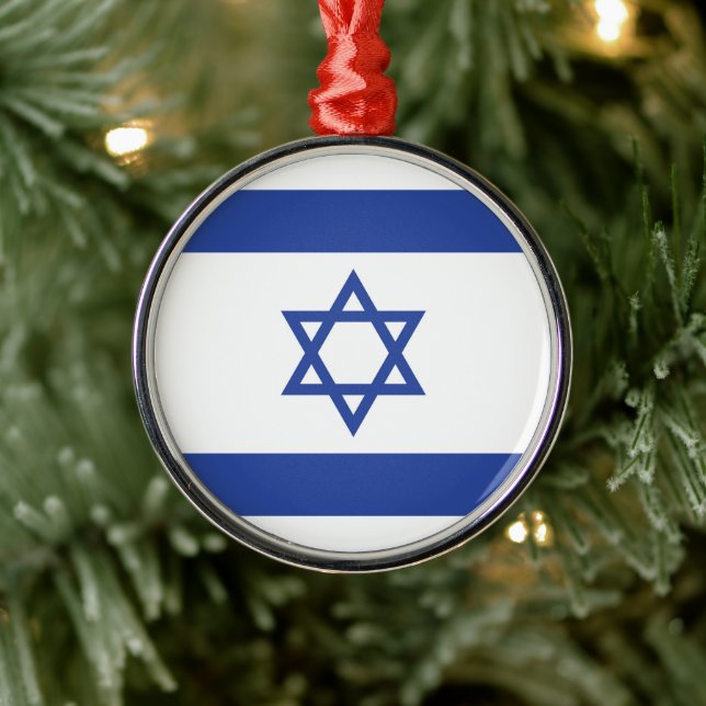 State of Israel Flag, Star of David Judaism Jewish Metal Ornament (Tree)