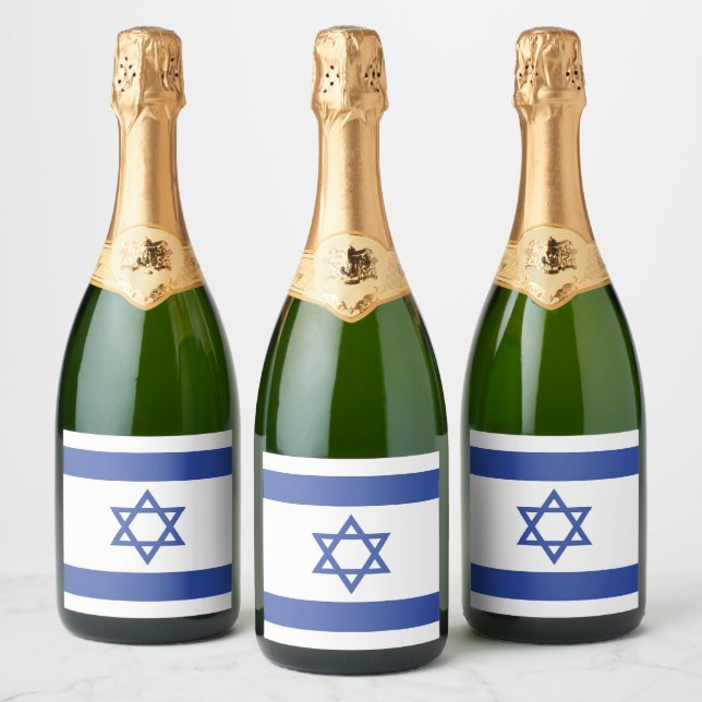 State of Israel Flag, Star of David Judaism Jewish Sparkling Wine Label (Bottles)