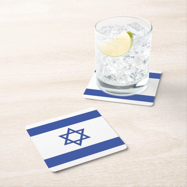 State of Israel Flag, Star of David Judaism Jewish Square Paper Coaster (Insitu)