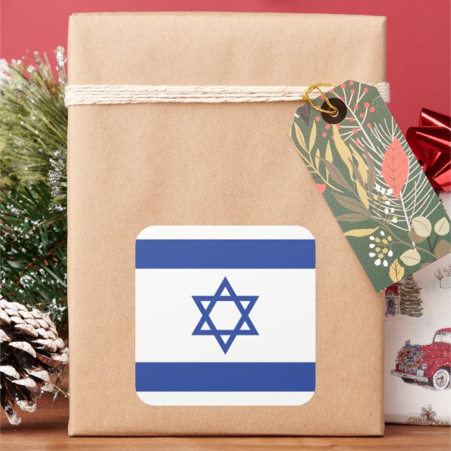 State of Israel Flag, Star of David Judaism Jewish Square Sticker (Holiday)