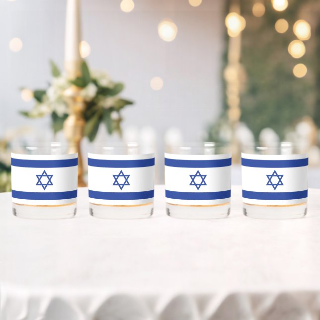 State of Israel Flag, Star of David Judaism Jewish Whiskey Glass (Insitu (Wedding))