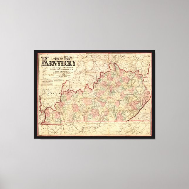 State of Kentucky Map by James Lloyd (1862) Canvas Print (Front)