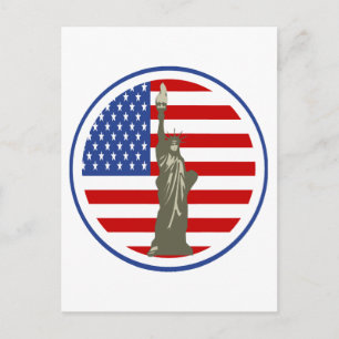 State of Liberty In USA Flag Postcard