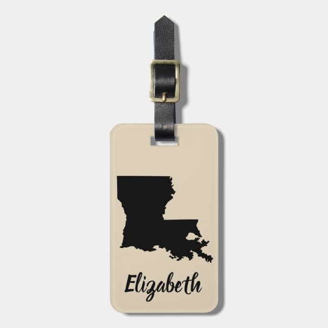 State of Louisiana Silhouette & Script Name Luggage Tag (Front Vertical)