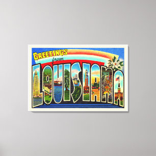 State of Louisiana Vintage Large Letter Postcard Canvas Print