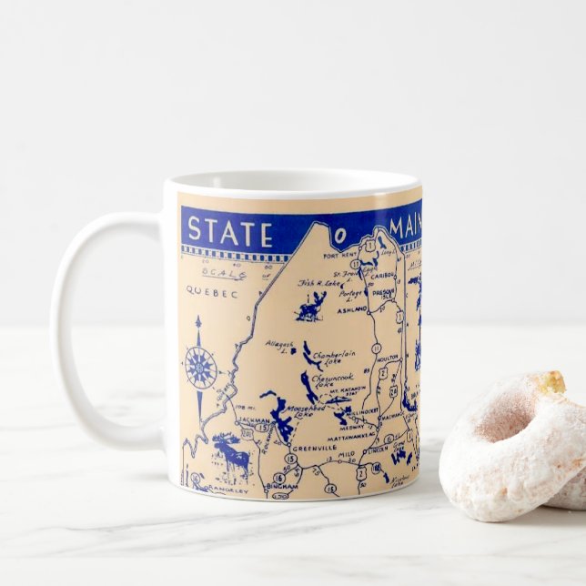 State of Maine Map Mug (With Donut)