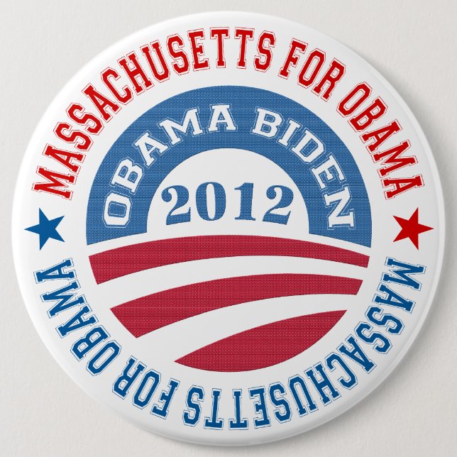 State Of Massachusetts For Obama-Obama Biden 2012 6 Inch Round Button (Front)