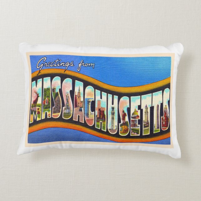 State of Massachusetts MA Large Letter Postcard Accent Pillow (Back)