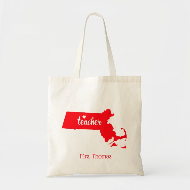 State of Massachusetts Personalized Teacher Tote Bag (Front)