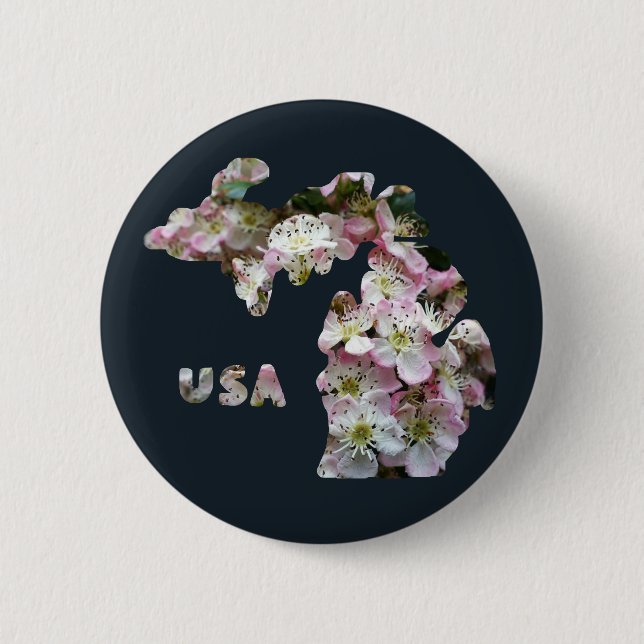 State of Michigan and Apple Blossoms 2 Inch Round Button (Front)