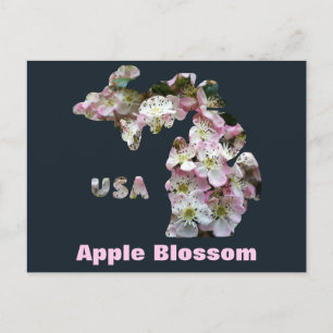 State of Michigan and Apple Blossoms Postcard