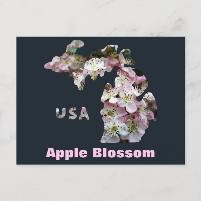 State of Michigan and Apple Blossoms Postcard (Front)