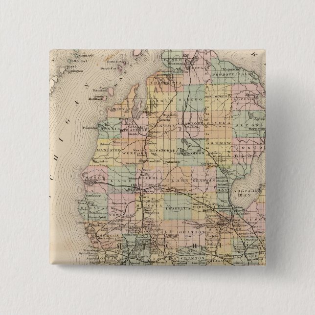 State of Michigan Atlas Map 2 Inch Square Button (Front)
