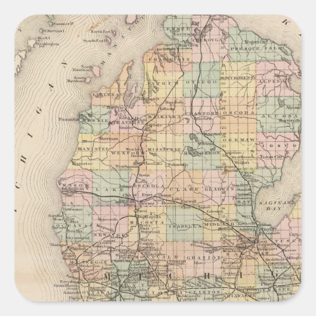 State of Michigan Atlas Map Square Sticker (Front)