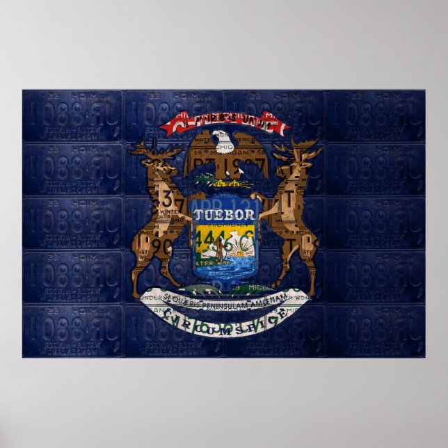 State of Michigan Flag Recycled License Plate Art Poster (Front)