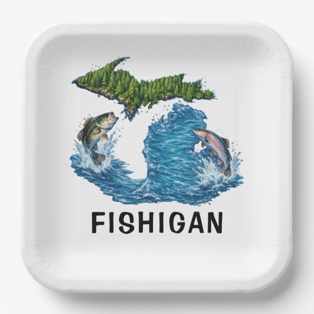 State of Michigan Graphic with Fish Paper Plate (Front)