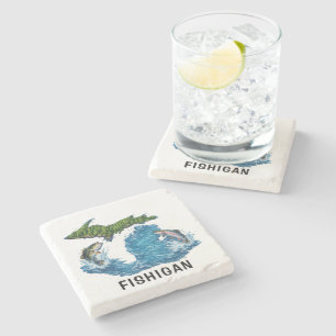 State of Michigan Graphic with Fish Stone Coaster
