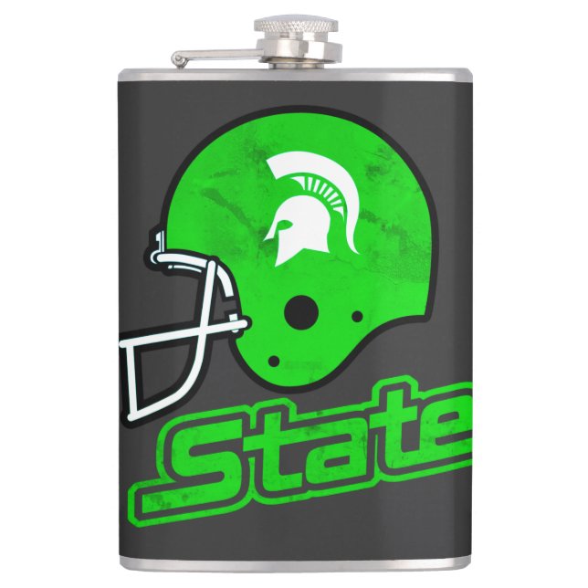 State of Michigan Green White Hip Flask (Front)