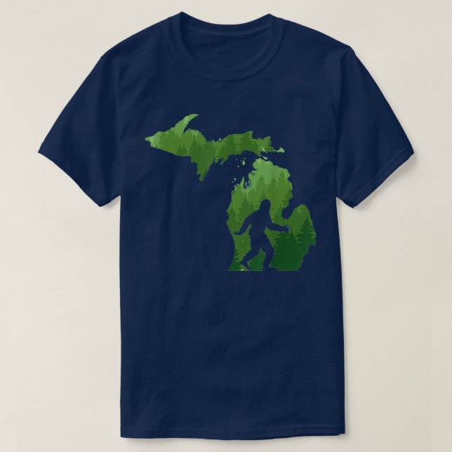State of Michigan Map Bigfoot Funny Sasquatch Gift T-Shirt (Design Front)