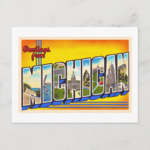State of Michigan MI Vintage Large Letter Postcard