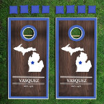State of Michigan Personalized Woodgrain Cornhole Set<br><div class="desc">Easily use the customize feature to move the star (on both boards) to your part of the state (or delete it completely, if you prefer the design without it), as well as personalizing with your family name, and year you became a family. Cornhole boards are the perfect backyard game for...</div>