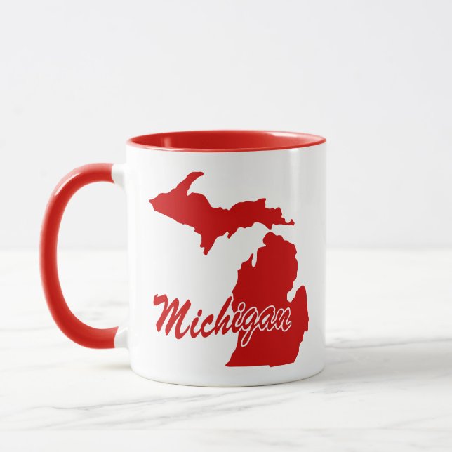 State Of Michigan Shape Red Mug (Left)