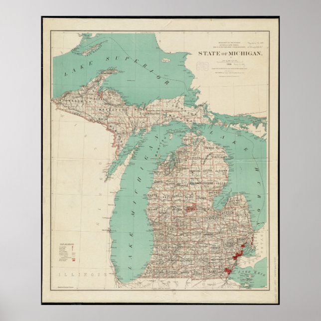 State of Michigan Vintage Map Poster (Front)