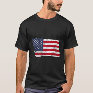 State Of Montana Outline With Us Flag Add026A T-Shirt
