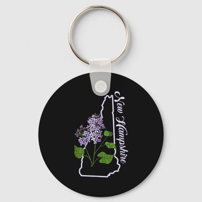 State Of New Hampshire Purple Lilac Flower  Keychain (Front)