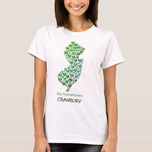 State of New Jersey Silhouette Hearts & Hometown T-Shirt (Front)