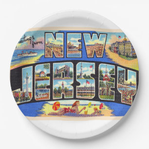 State of New Jersey Vintage Large Letter Postcard Paper Plate