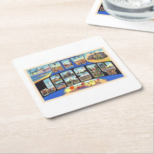 State of New Jersey Vintage Large Letter Postcard Square Paper Coaster