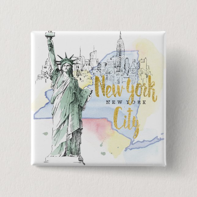State of New York | Statue of Liberty 2 Inch Square Button (Front)