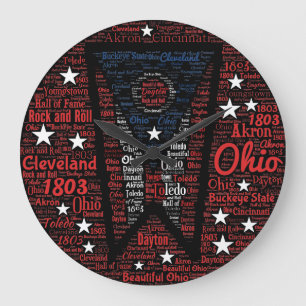 State of Ohio Word Art Round (Large) Wall Clock