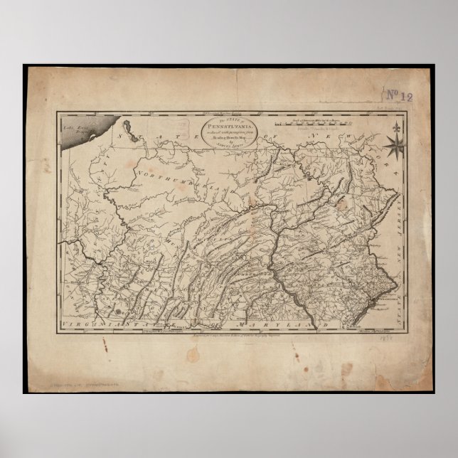 State of Pennsylvania Vintage Map Poster (Front)