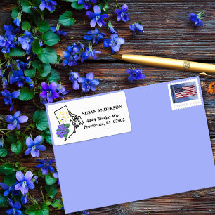 State of Rhode Island Flag & Flower Blue Violet Label