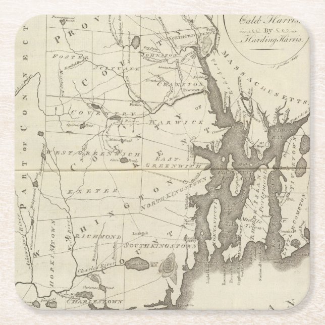 State of Rhode Island Square Paper Coaster (Front)