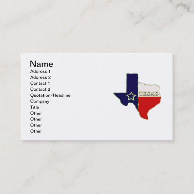 STATE OF TEXAS BUSINESS CARD (Front)