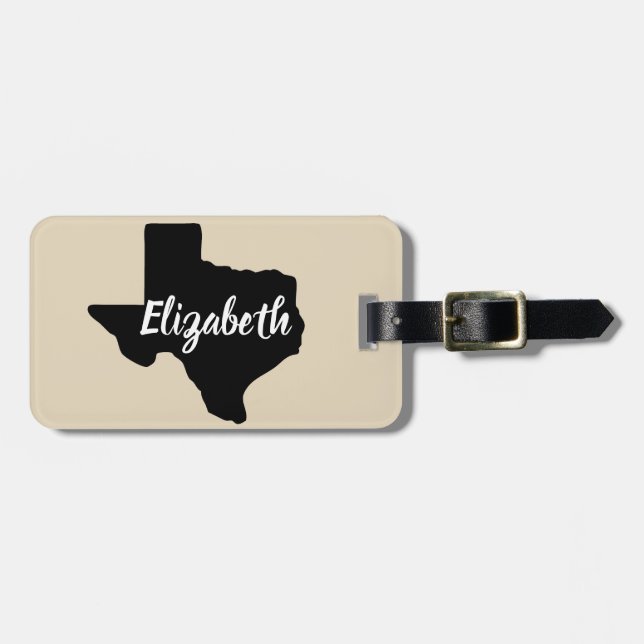 State of Texas Silhouette & Script Name Luggage Tag (Front Horizontal)