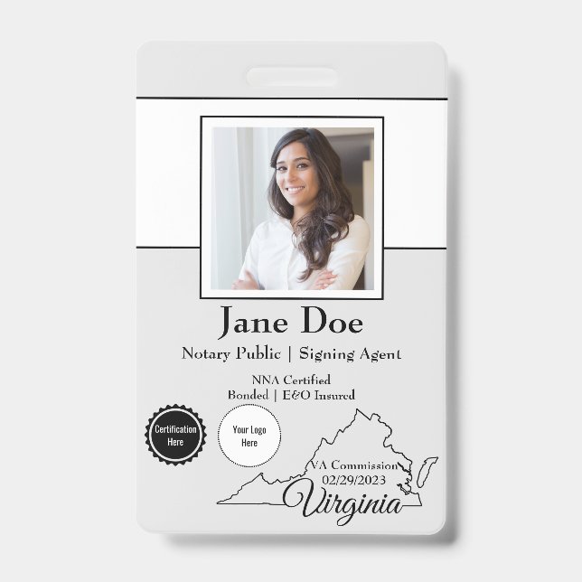 State of Virginia Notary Public Badge with QR Code (Front)