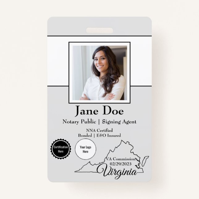 State of Virginia Notary Public Badge with QR Code (Front)