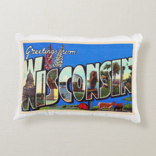 State of Wisconsin Vintage Large Letter Postcard Accent Pillow
